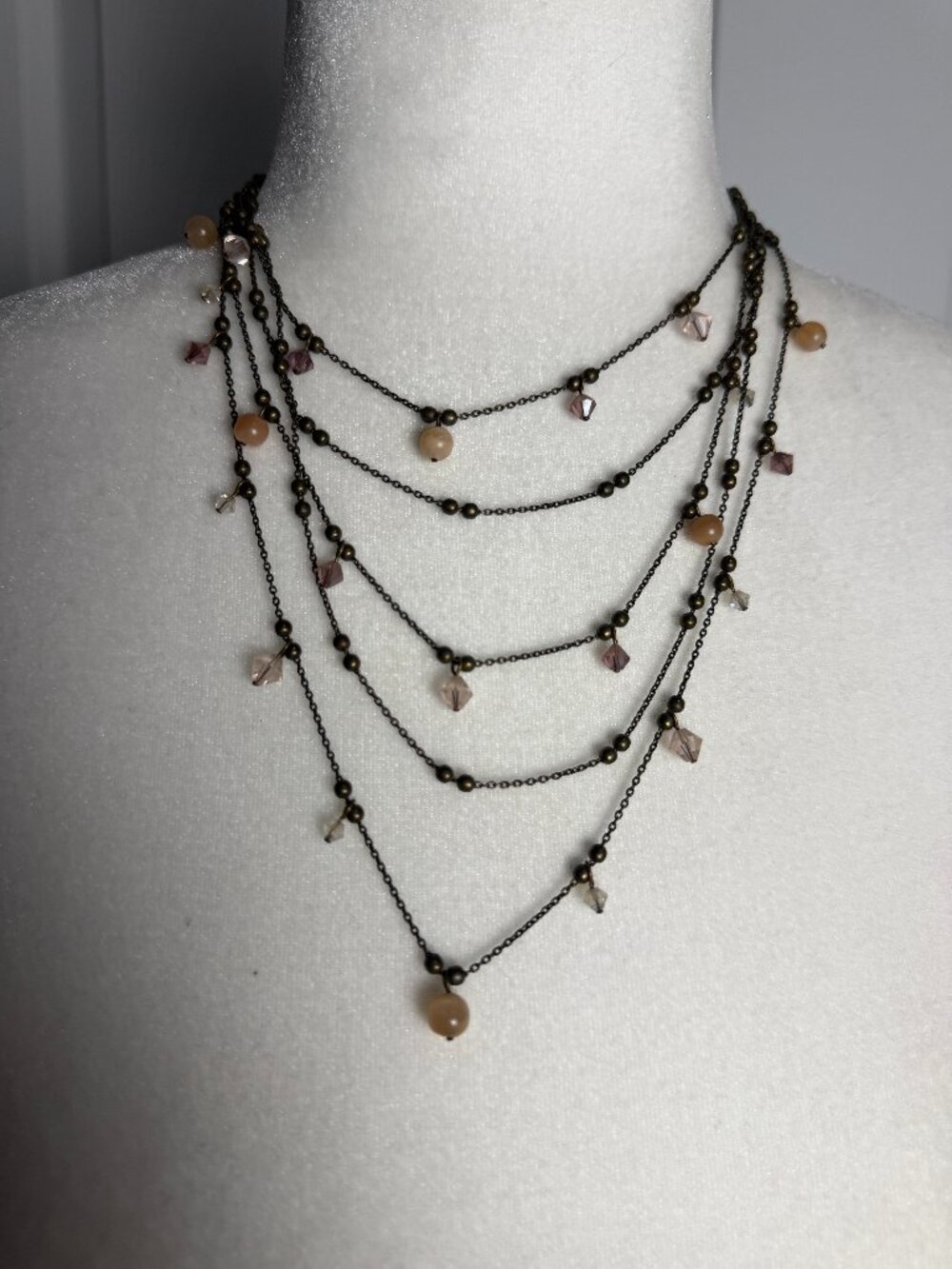 Vintage Liz Palacios Layered Gemstone Multi Chain Necklace